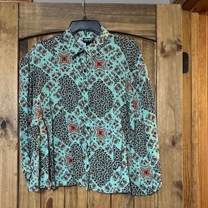 Wrangler. Paisley and Leopard Print Blouse - Teal and Black